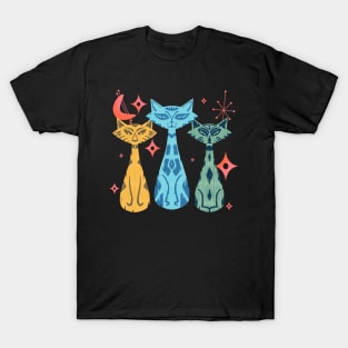 Colorful Funny Tiki Kitty Cats with Mid-Century Modern Vintage Vibe T-Shirt